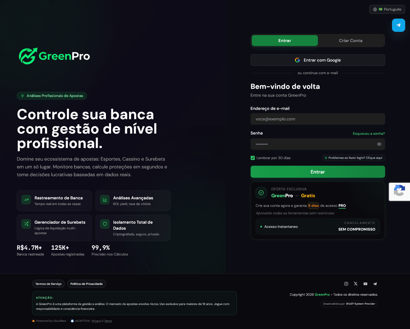 Preview do projeto GreenPro – Gestão e Análise de Apostas Esportivas